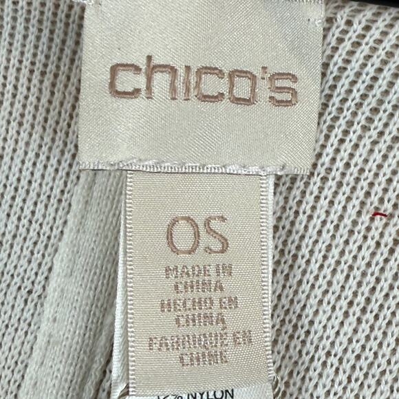 Chico's Cardigan One Size Beige Knit Asymmetrical Open Front Fringe Hem NWT - Picture 4 of 6